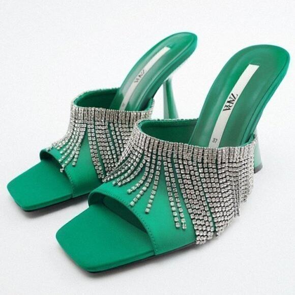 ZARA Green Rhinestone Fringe Heels | Sizes 8 & 9 | NWT - Picture 15 of 16